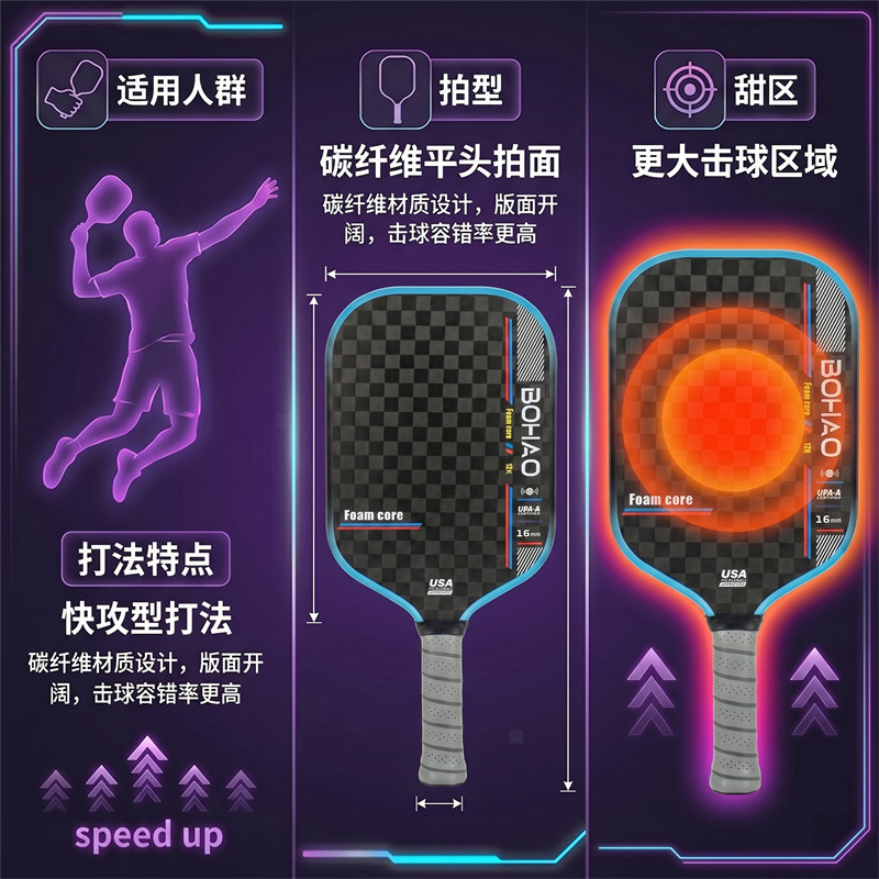 博皓Bohao專業(yè)匹克球拍12K碳纖維USAPA認(rèn)證攻防兼?zhèn)淠信ㄓ闷タ伺妮p質(zhì)高彈 支持定制   -7